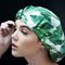 Green Leaf Print Breathable Shower Cap ODM Tersedia 100% katun untuk rambut panjang